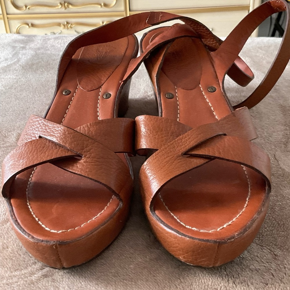 Frye Brown Leather Sandals with Adjustable Ankle Strap